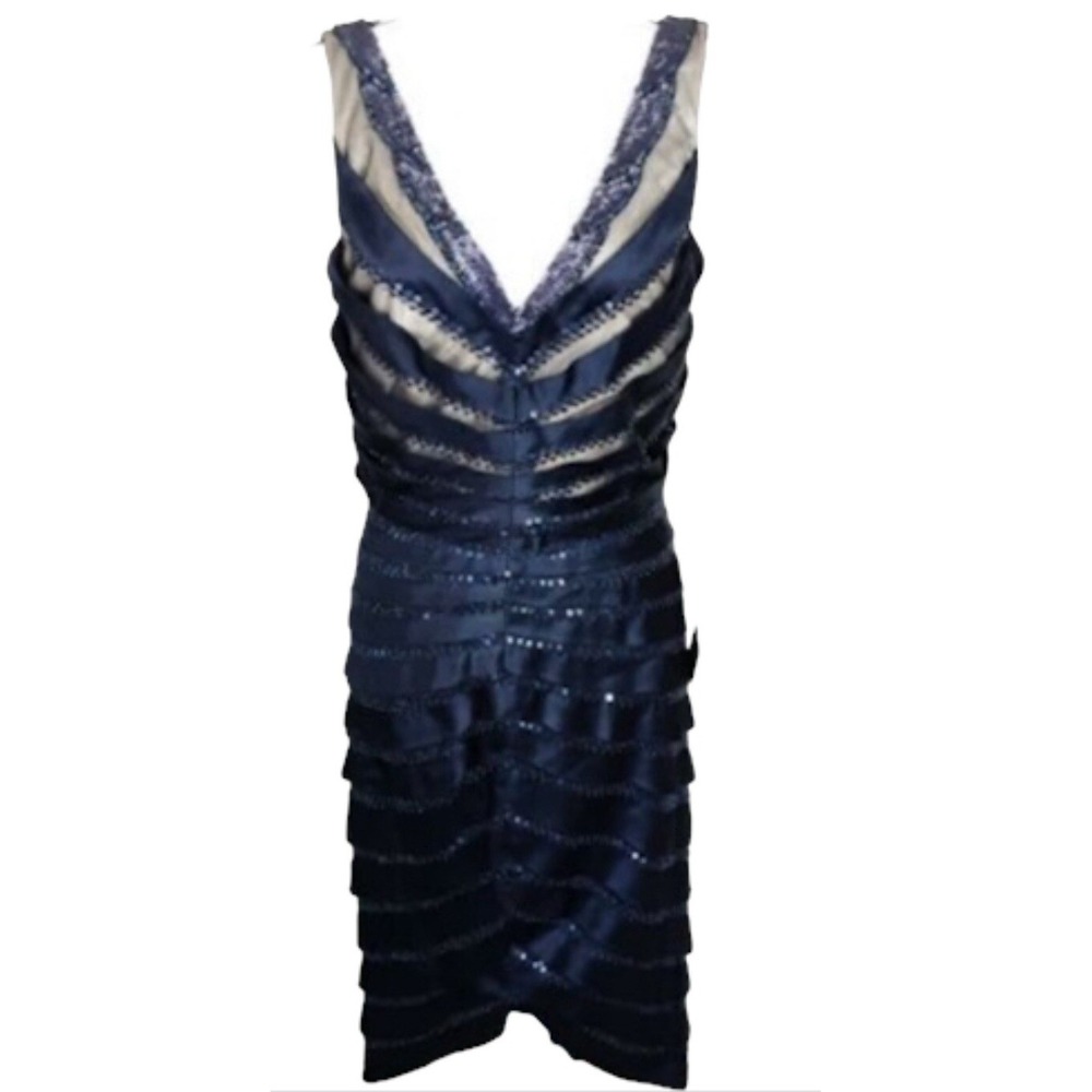 Mandalay beaded dress size 4 Sequin Cocktail Asymmetrical Hem Navy